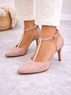 Impo Blush Pink T-Strap Heels Pointed Toe Elegant Pumps